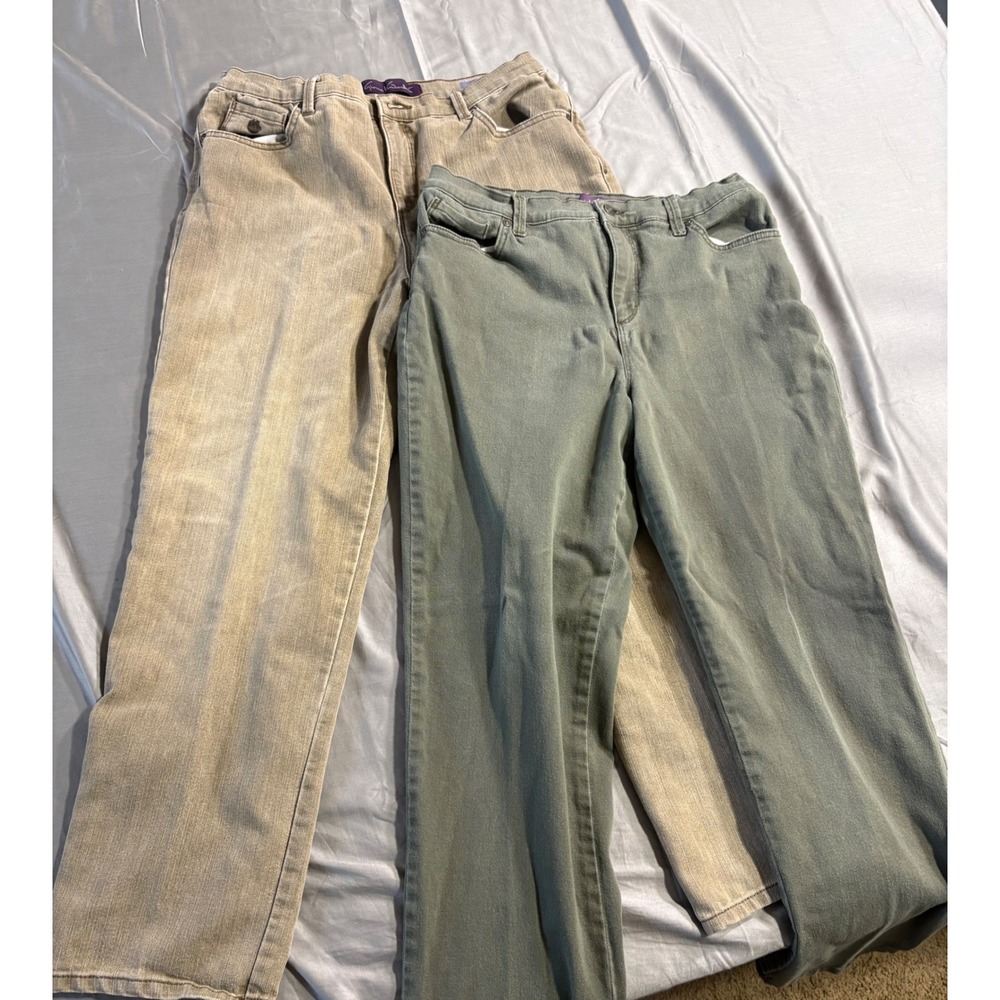 Gloria Vanderbilt Amanda Jeans Bundle 12P Khaki Tan Sage Green High Rise Tapered